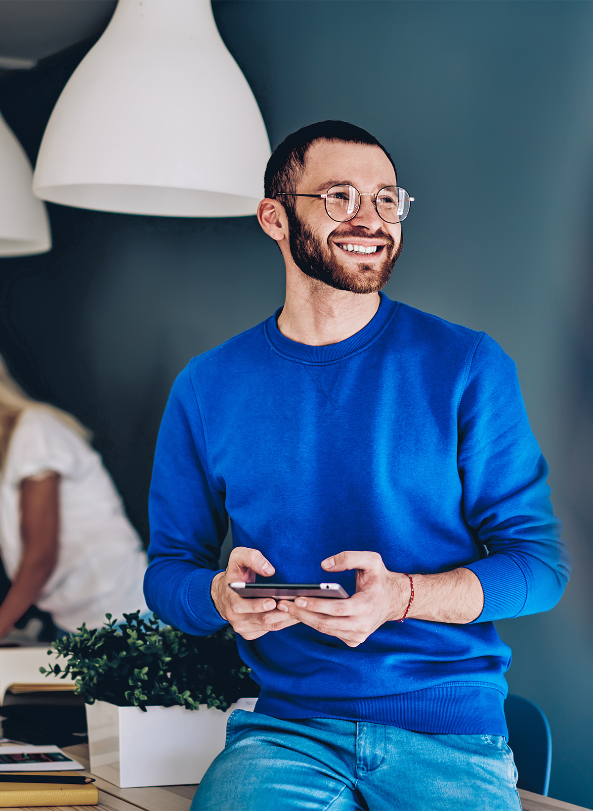 Man with glasses reviewing SEO results