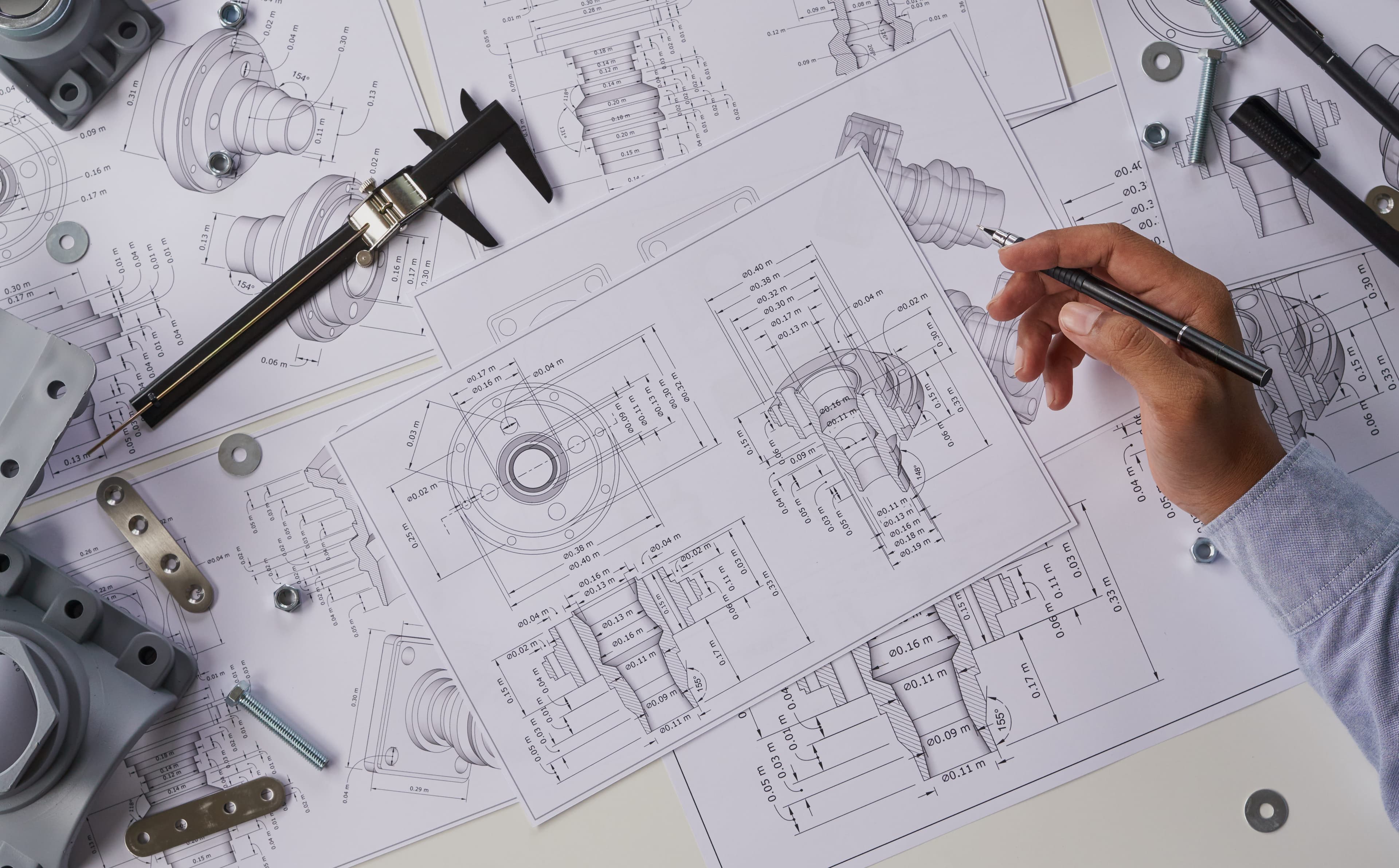 Engineering documents on a table