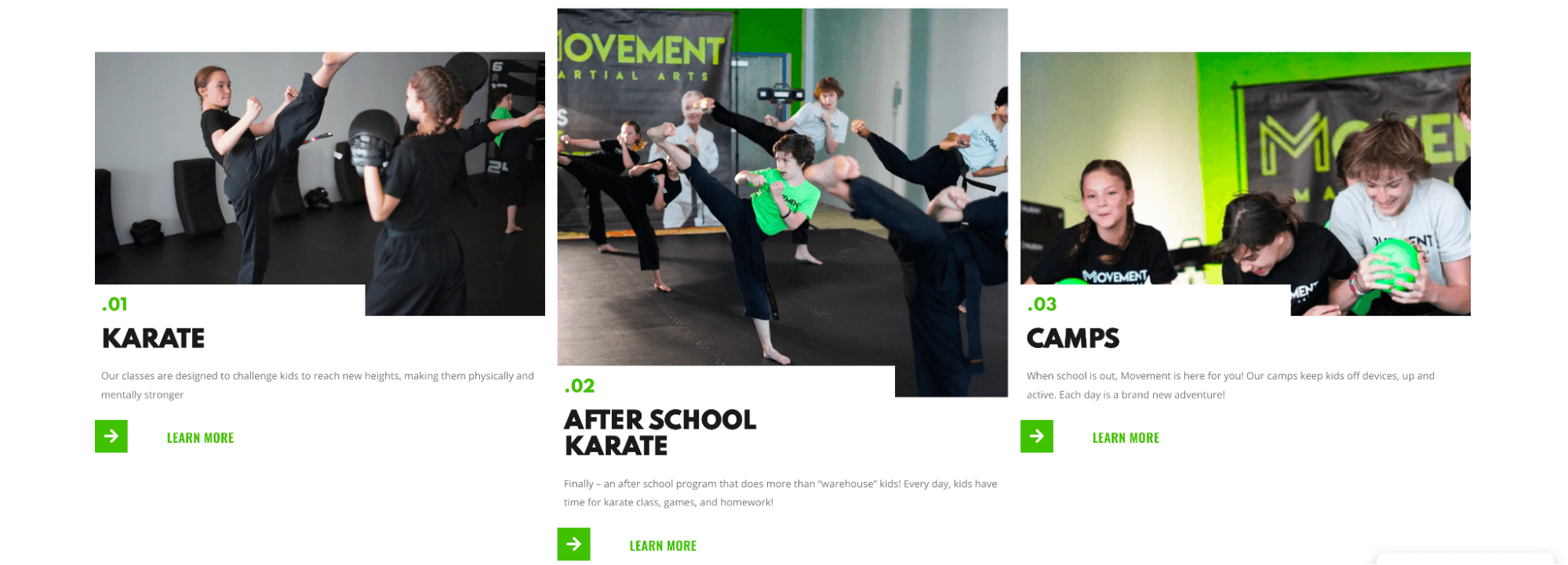 A karate website as part of their digital marketing agency