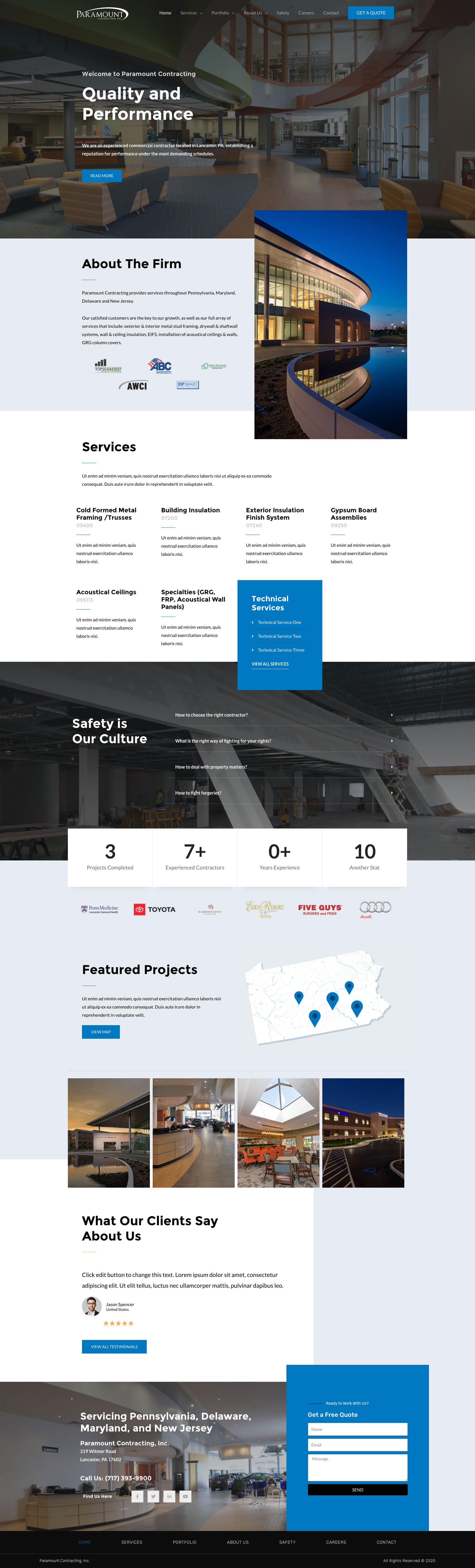 Paramount Construction Home Page Example