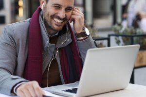 Happy Man On Computer