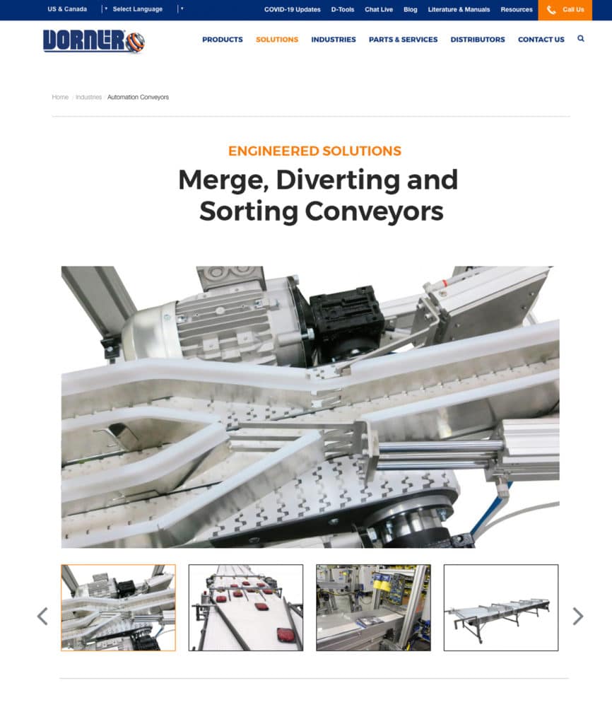 Dorner Conveyors Merge, Diverting, Sorting Conveyors Page Example