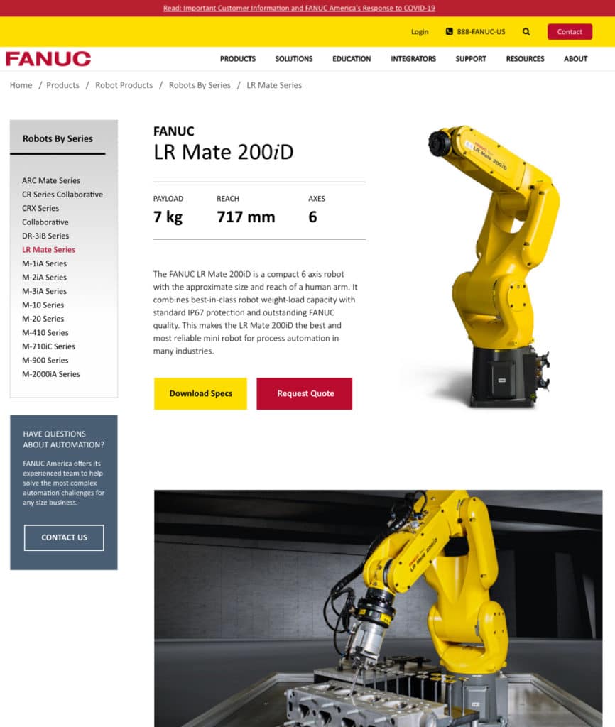 FANUC America Product Page Example