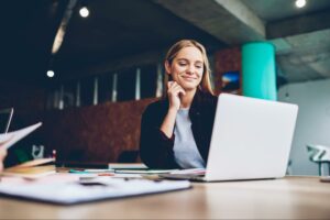 woman works on company blog