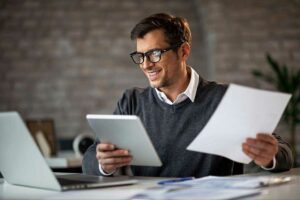 a businessman working on a linkedin lead generation strategy for B2B