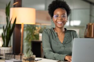 A woman posting on a business social media profile